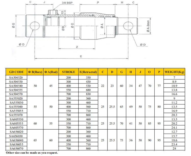 Single Acting Durable Customized Log Splitter Use Welded Hydraulic Cylinder