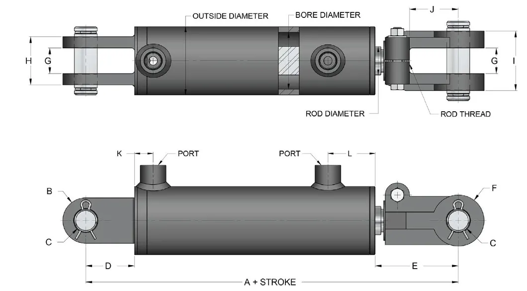 3000psi Adjustable Female Clevis Hydraulic Cylinder