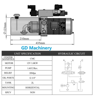12V 1.6kw Horizental Hydraulic Power Unit and Snow Plow Cylinder