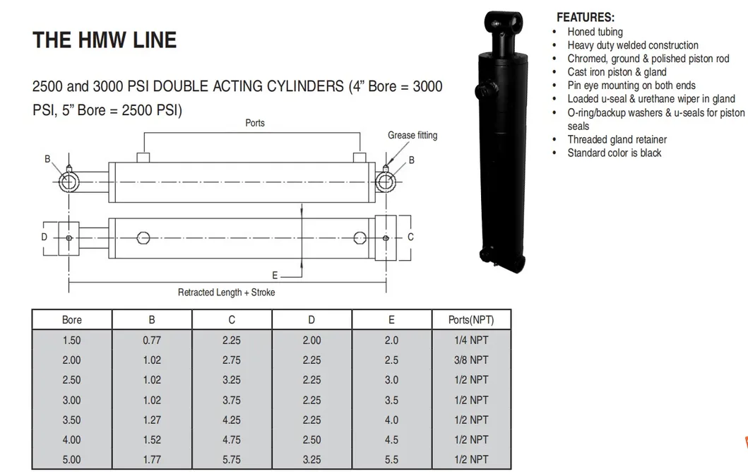 Tube Ported Double Acting Customized Welded Hydraulic Cylinder