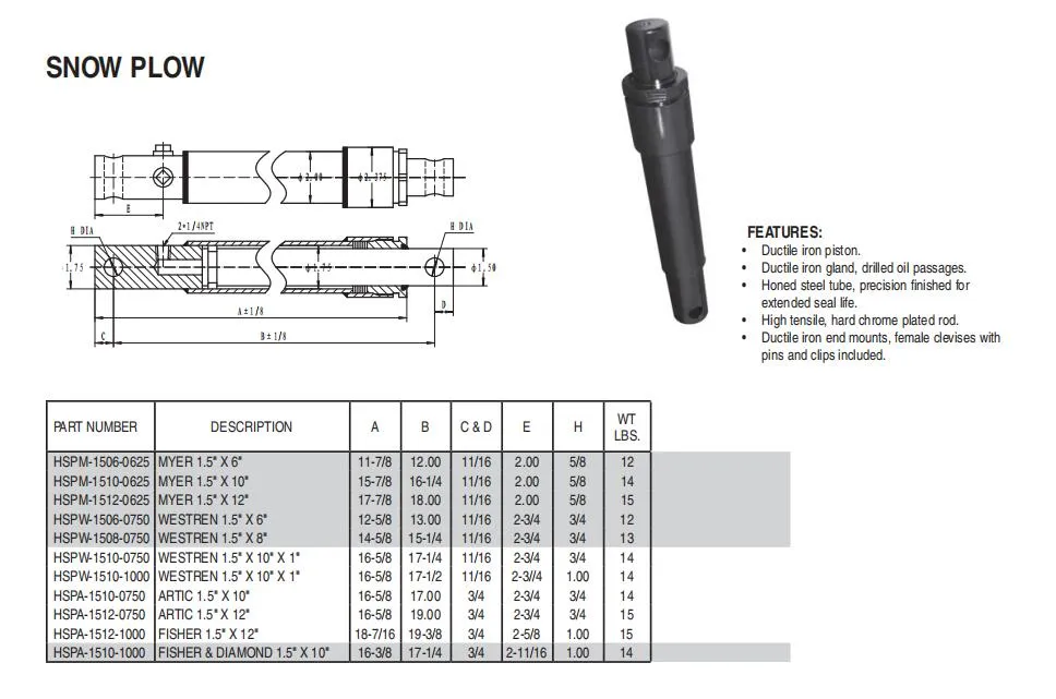 Single Acting Hard Chrome Plated Snow Plow Hydraulic Cylinder