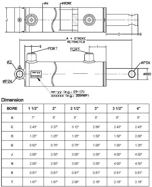 Double Acting Welded Hole Cylinders with Cross Tube Base