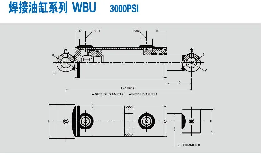 4000psi Welded Cross Tube Hydraulic Cylinder