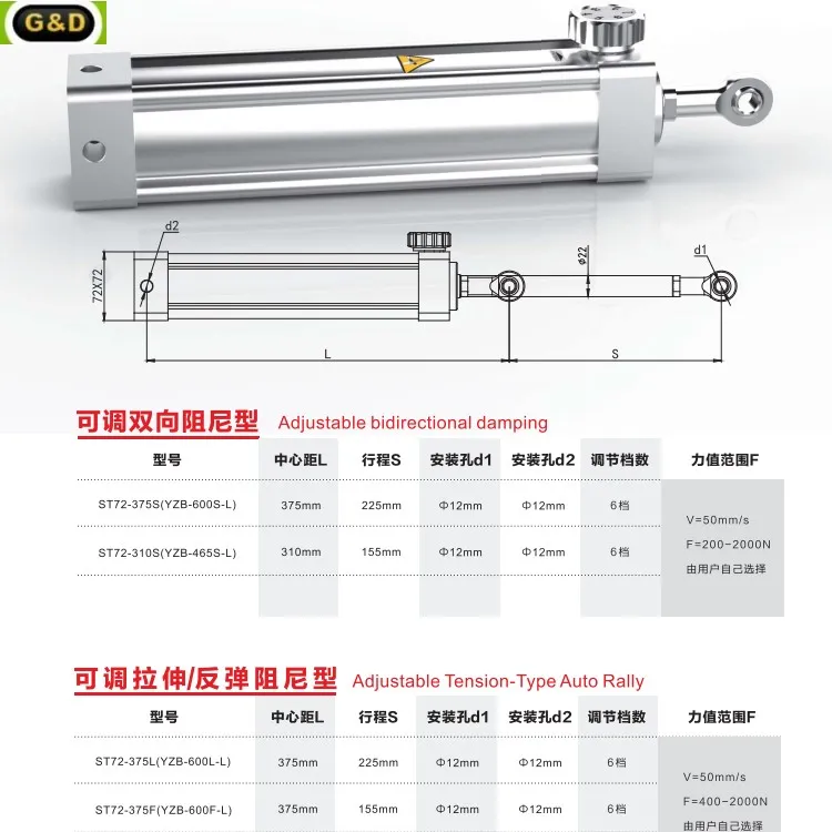 Sport Gym Equipment Use 72mm Diameter Hydraulic Fitness Resistance Damper Cylinder