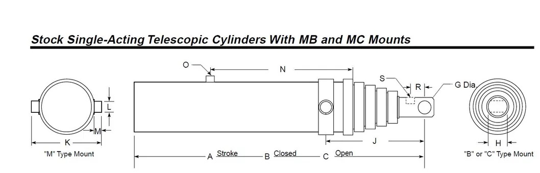 Single-Acting Telescopic Cylinders with MB and Mc Mounts
