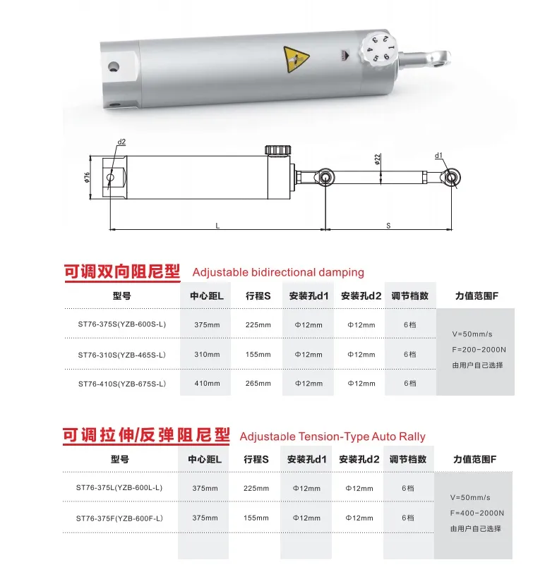 Fitness Hydraulic Cylinder Aluminum Alloy Hydraulic Damper with 6 Resistance Force Stages