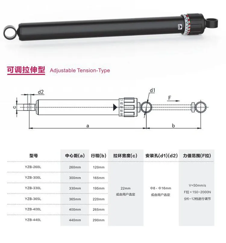 Yzb-300L Adjustable Tension Type Damper Metal Hydraulic Cylinder for Gym Machine