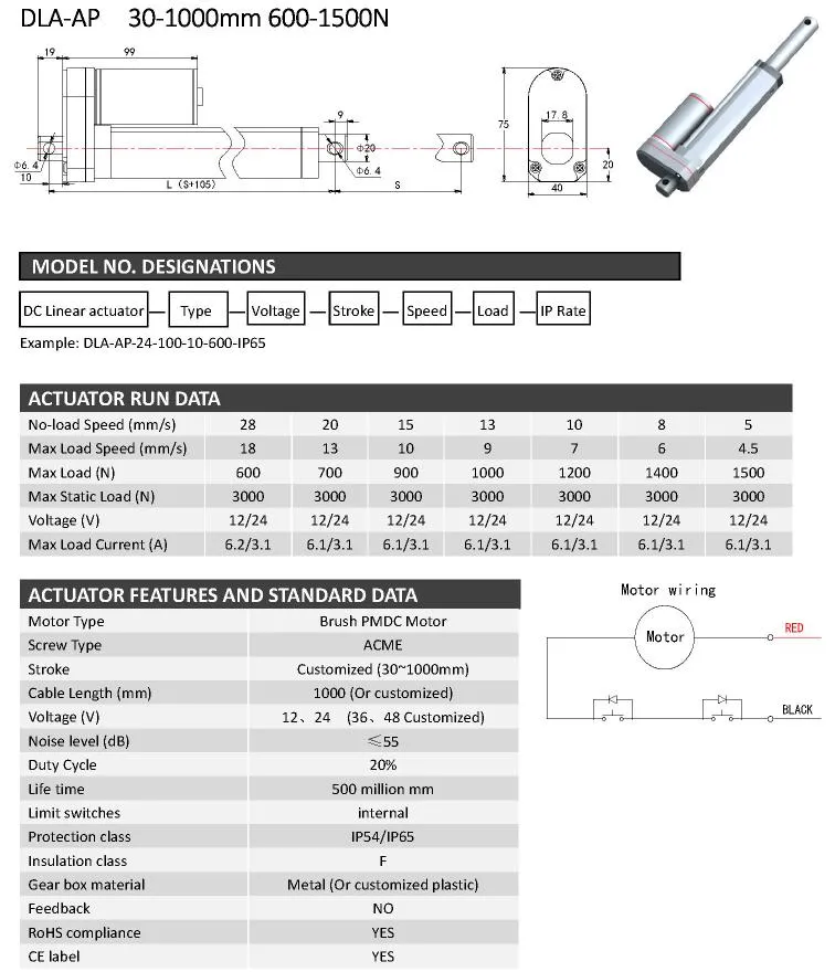 2000n Anti Water Linear Actuator for Industry Equipment,