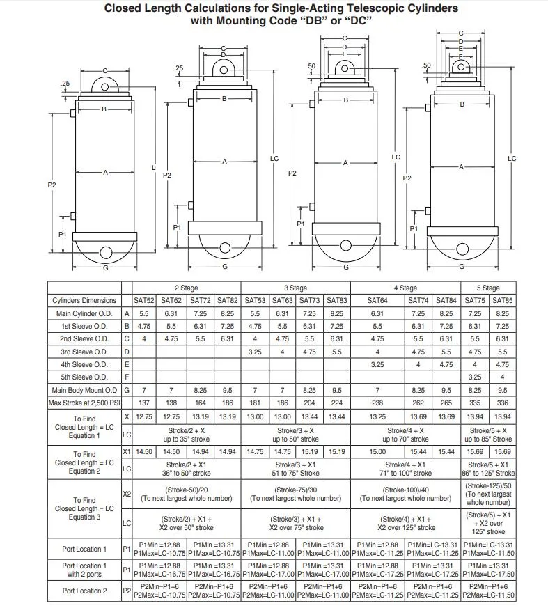 Single Acting Multi-Stage Hoists Telescopic Hydraulic Cylinder